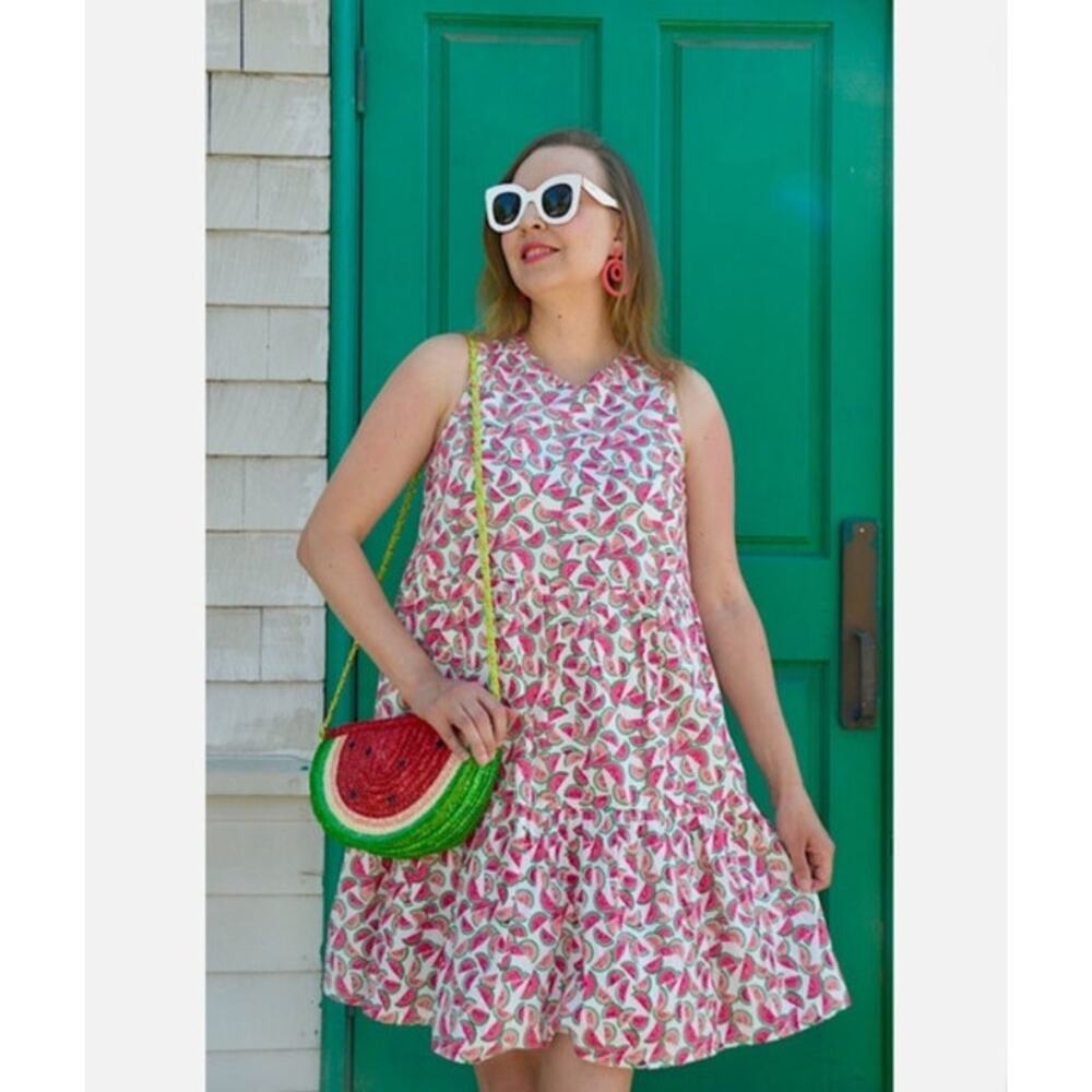 J Crew Dress Size 8 Watermelon Tiered Sleeveless Spring Summer Beachy Preppy